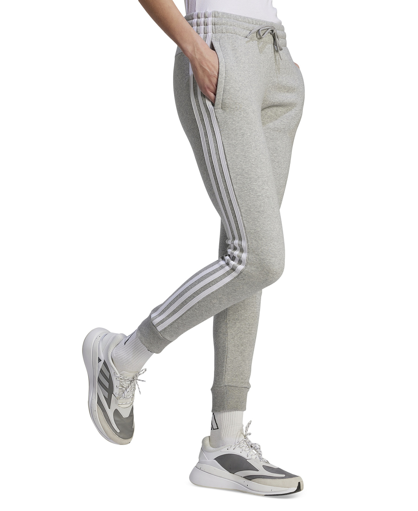 adidas Women's 3-Stripe Cotton Fleece Sweatpant Jogger - Medium Grey Heather/white