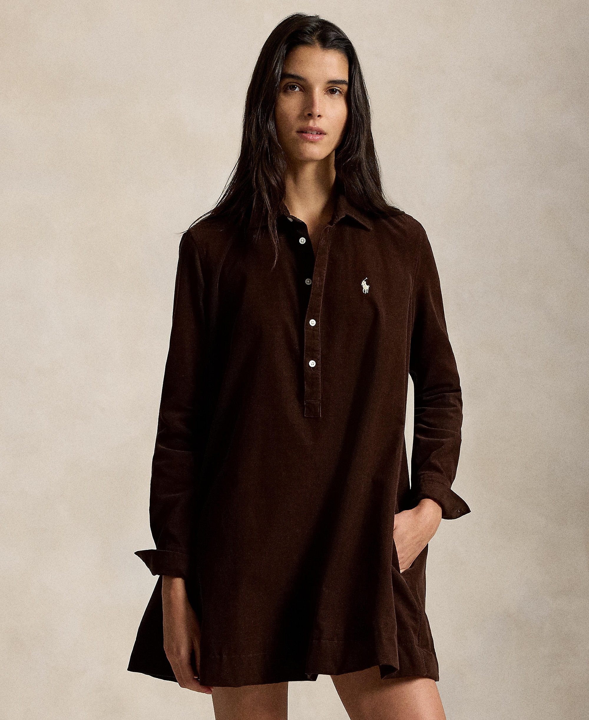 Polo Ralph Lauren Women's Corduroy Pleated Shirt Dress - Brown