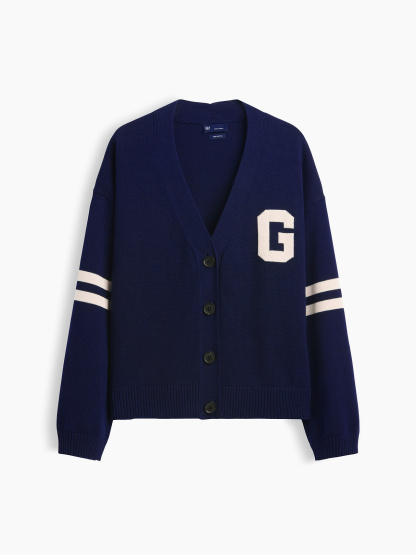 100% Cotton Oversized Cardigan Sweater - Tapestry navy blue