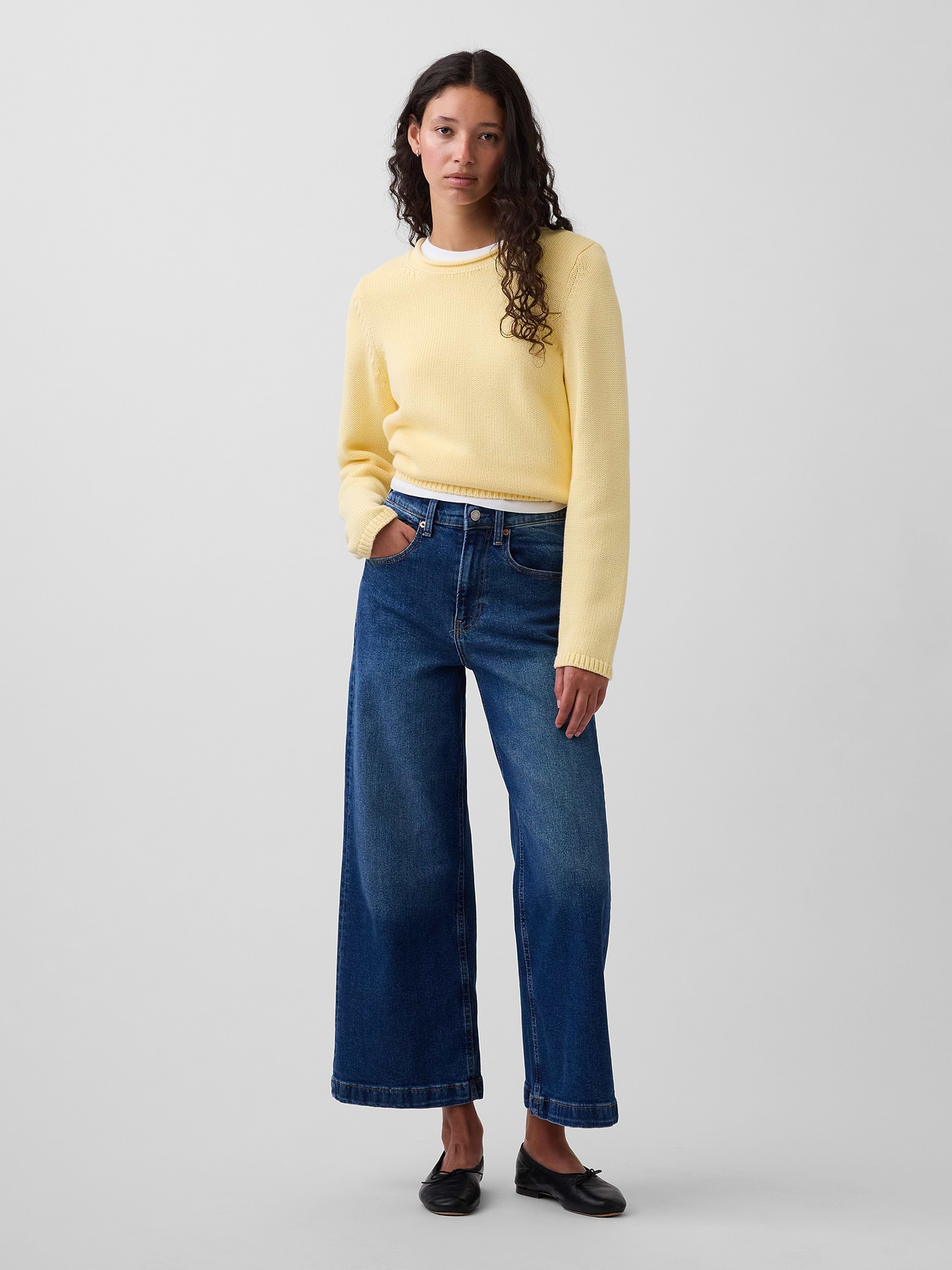 High Rise Stride Wide-Leg Ankle Jeans - Dark indigo wash
