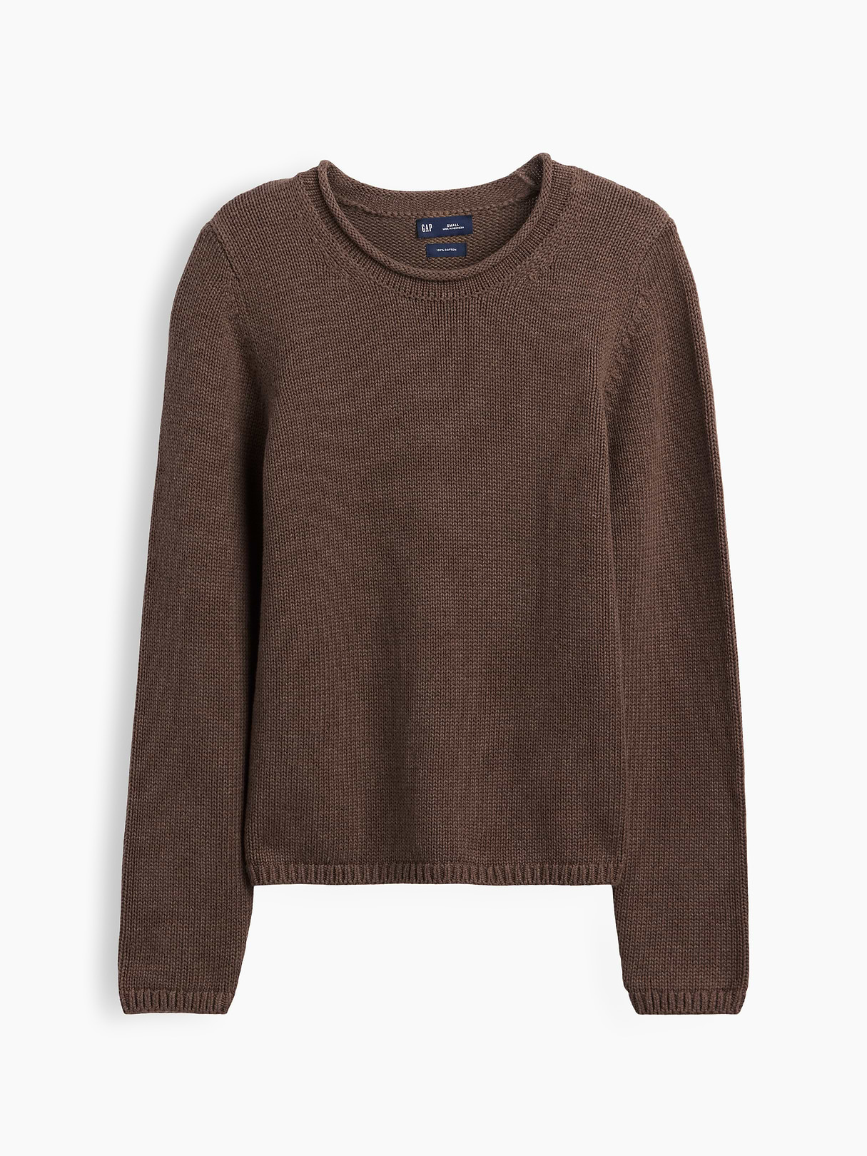 100% Cotton Rollneck Sweater - Cool brown heather