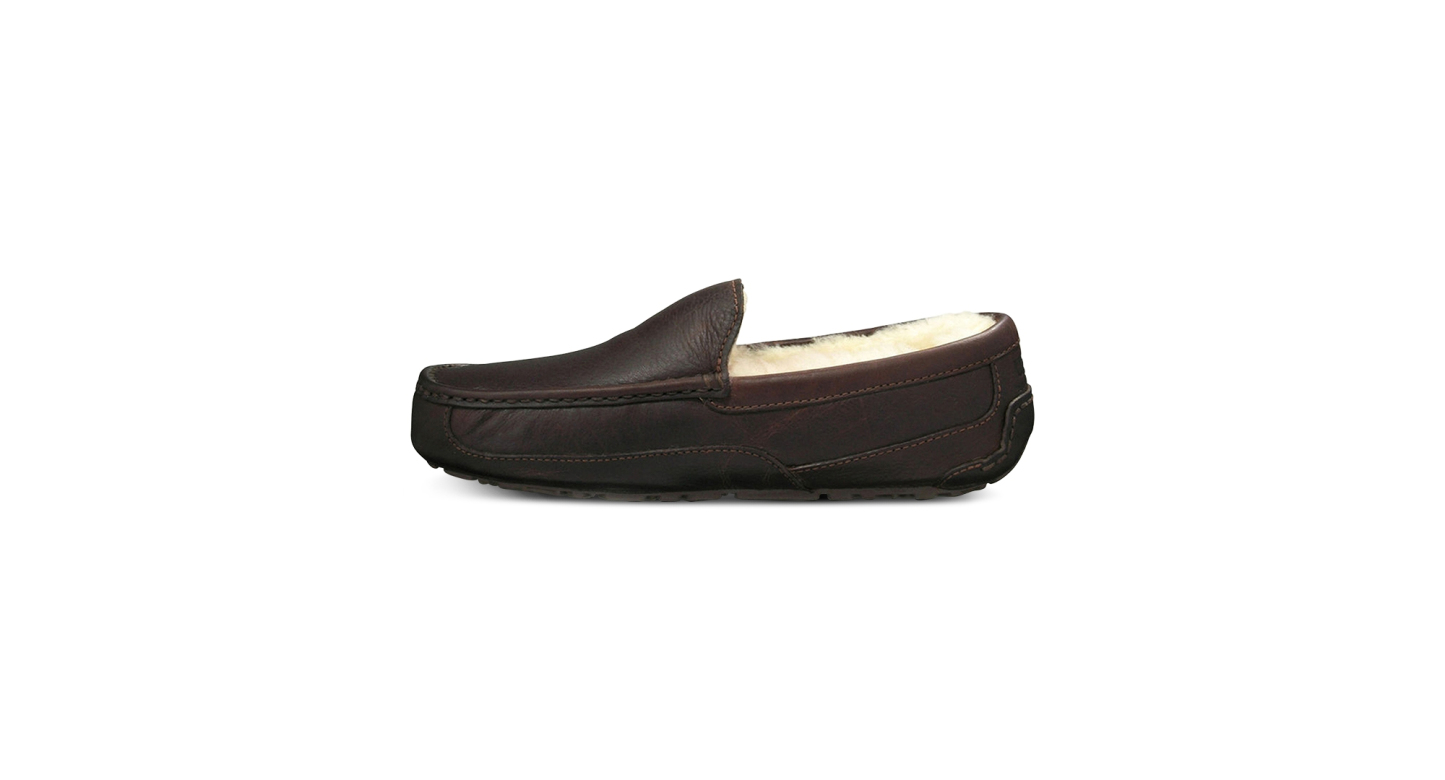 UGG® Men's Ascot Leather Moccasin Slippers - Dark Spice