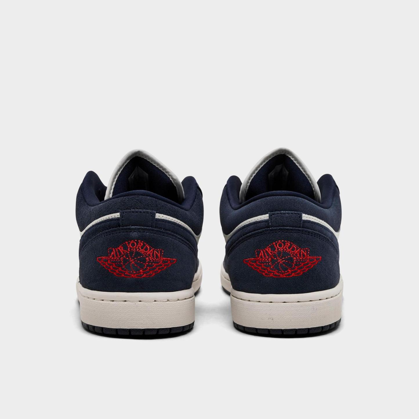 Men's Air Jordan Retro 1 Low SE Casual Shoes - Obsidian/University Gold/Chile Red/Obsidian - Left shoe facing left. Outside of the shoe. - view 4