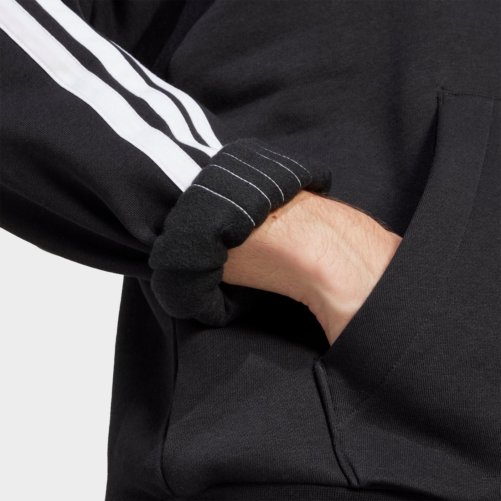 Men's adidas Essentials 3-Stripes Fleece Pullover Hoodie - Black/White - view 4