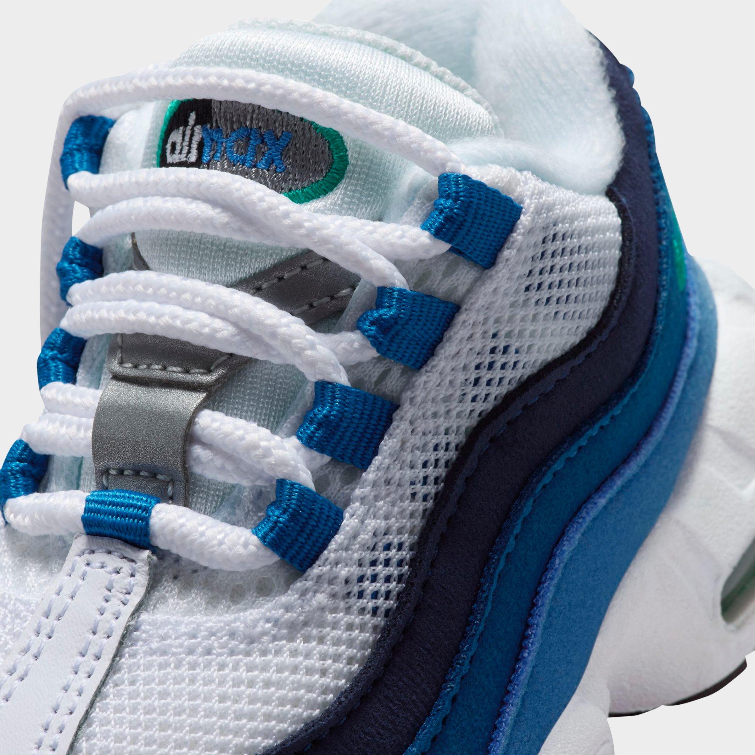 Kids' Toddler Nithtke Air Max 95 Casual Shoes - White/Lake Blue/French Blue/Emerald Green - Detail shot