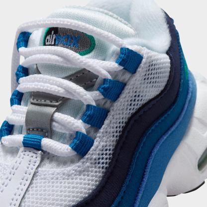 Kids' Toddler Nithtke Air Max 95 Casual Shoes - White/Lake Blue/French Blue/Emerald Green - Detail shot