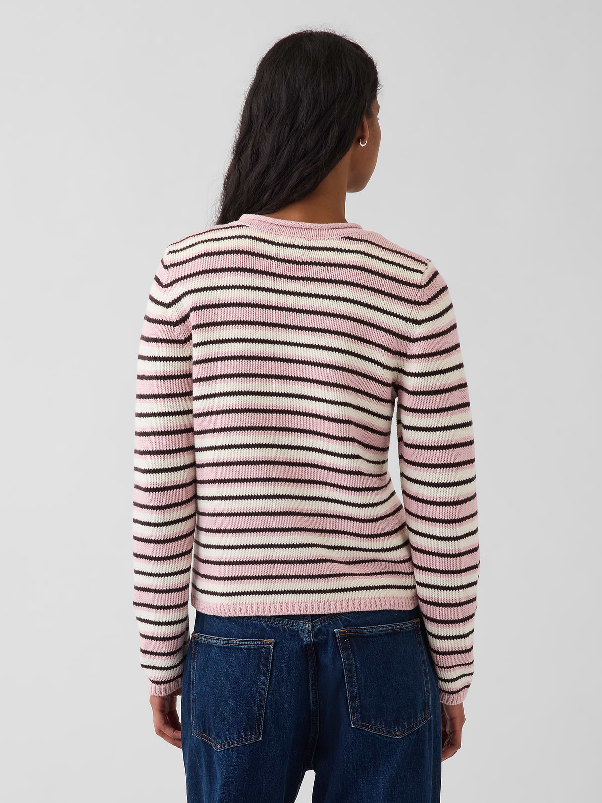 100% Cotton Rollneck Sweater - Pink stripe
