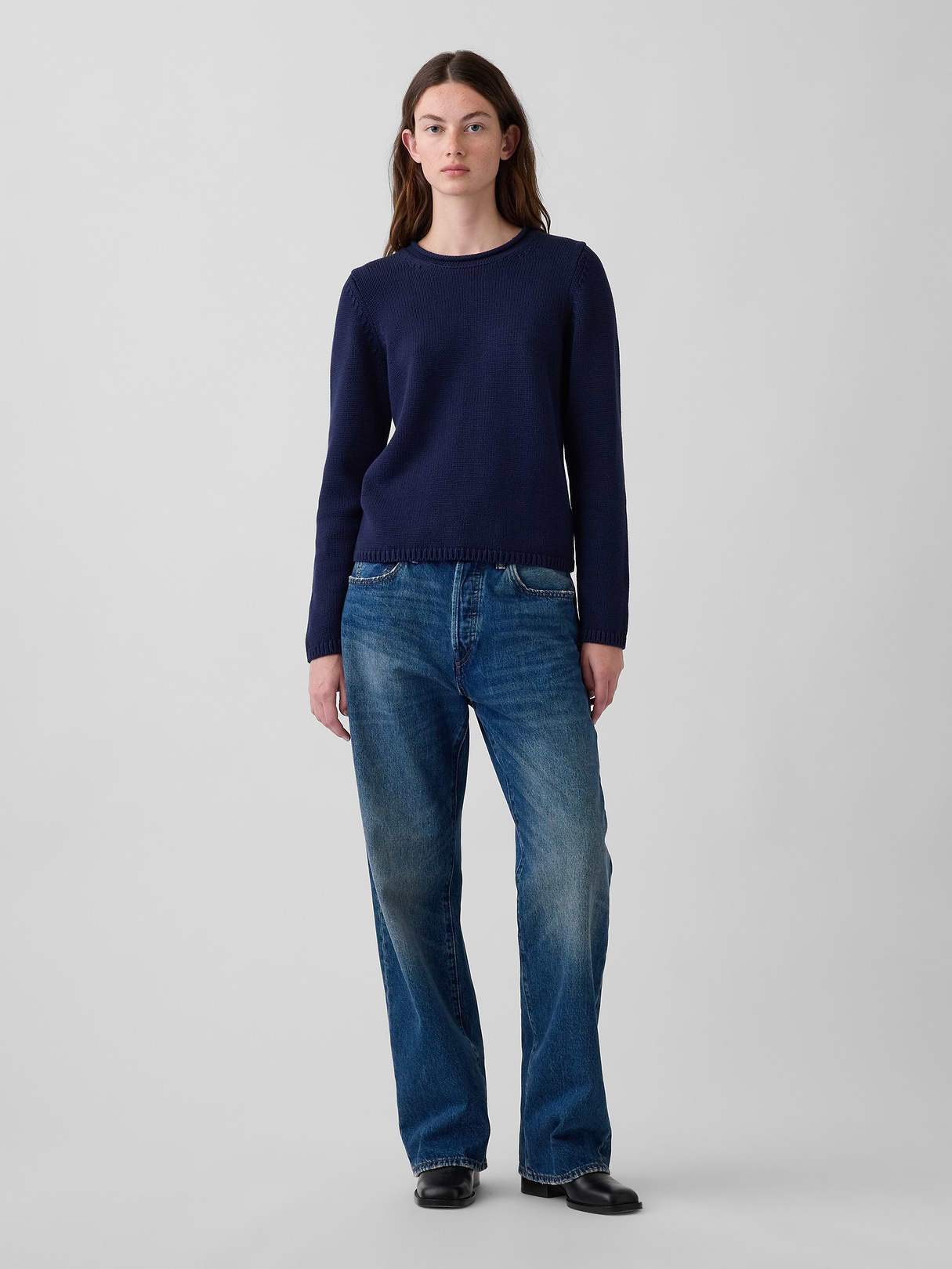 100% Cotton Rollneck Sweater - Tapestry navy blue