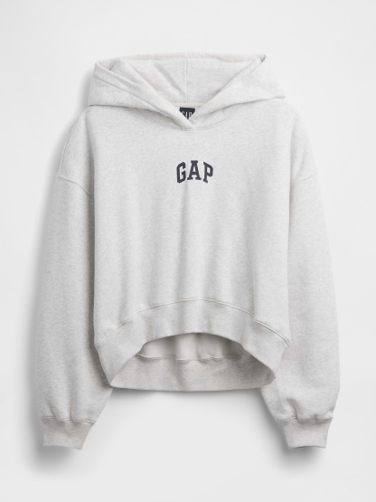 VintageSoft Crop Logo Hoodie - Pale heather grey
