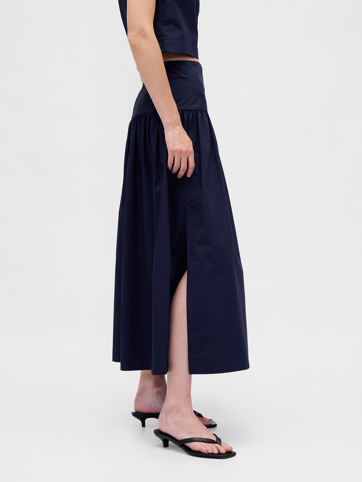 Poplin Drop-Waist Maxi Skirt - Dark blue night