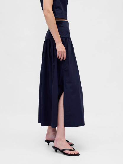 Poplin Drop-Waist Maxi Skirt - Dark blue night