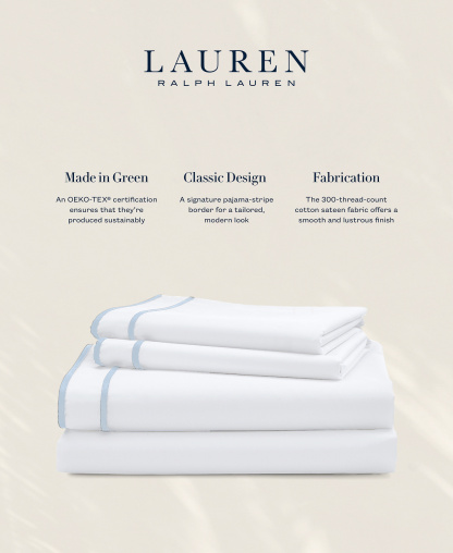 Lauren Ralph Lauren Spencer 300 Thread Count Sateen Border Sheet Set, Queen - Blue Cornflower