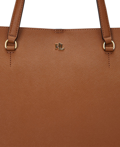 Lauren Ralph Lauren Karly Crosshatch Leather Large Tote - Lauren Tan