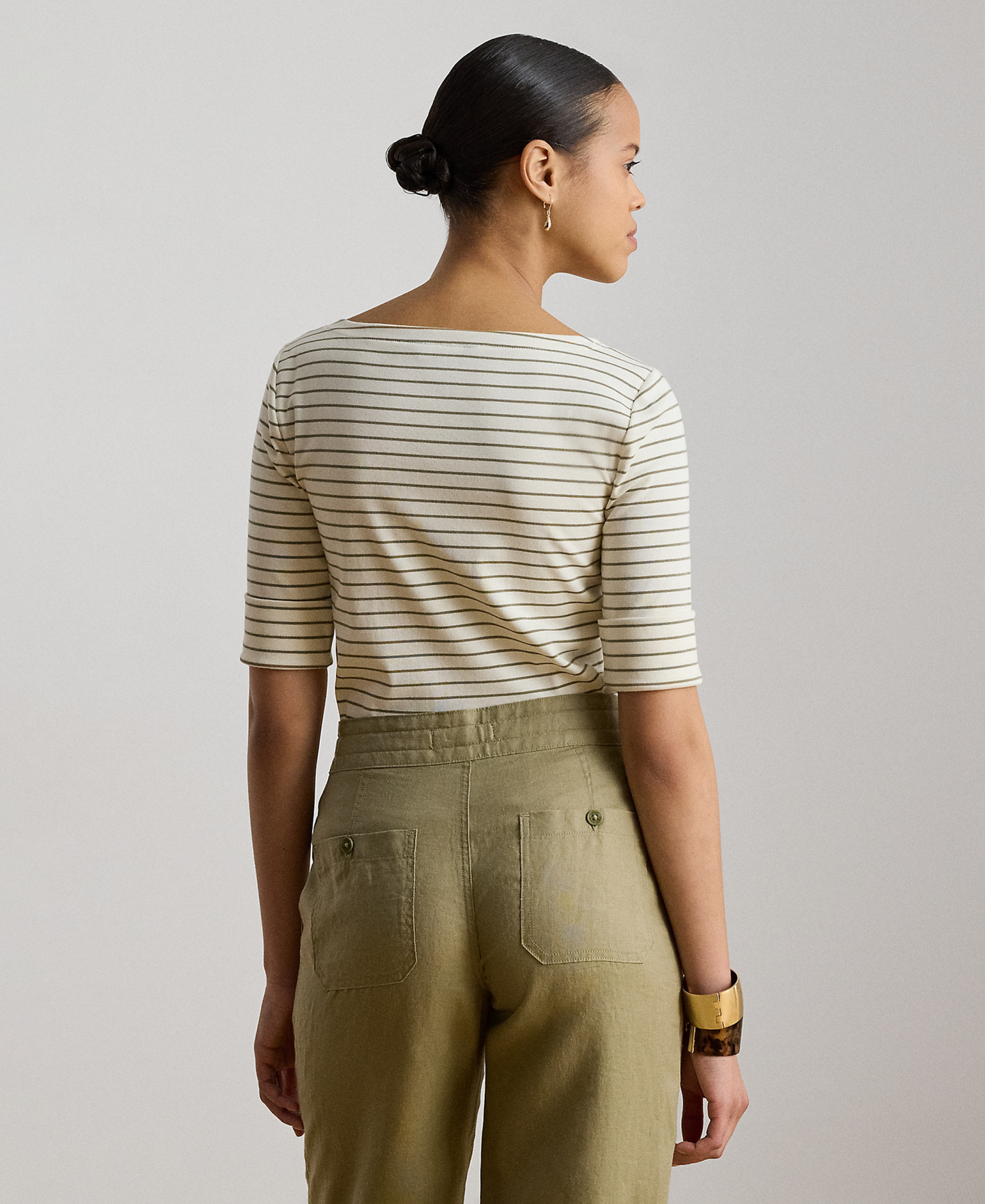 Lauren Ralph Lauren Women's Striped Boat Neck Top - Mas Cream/Light Agave