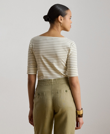 Lauren Ralph Lauren Women's Striped Boat Neck Top - Mas Cream/Light Agave