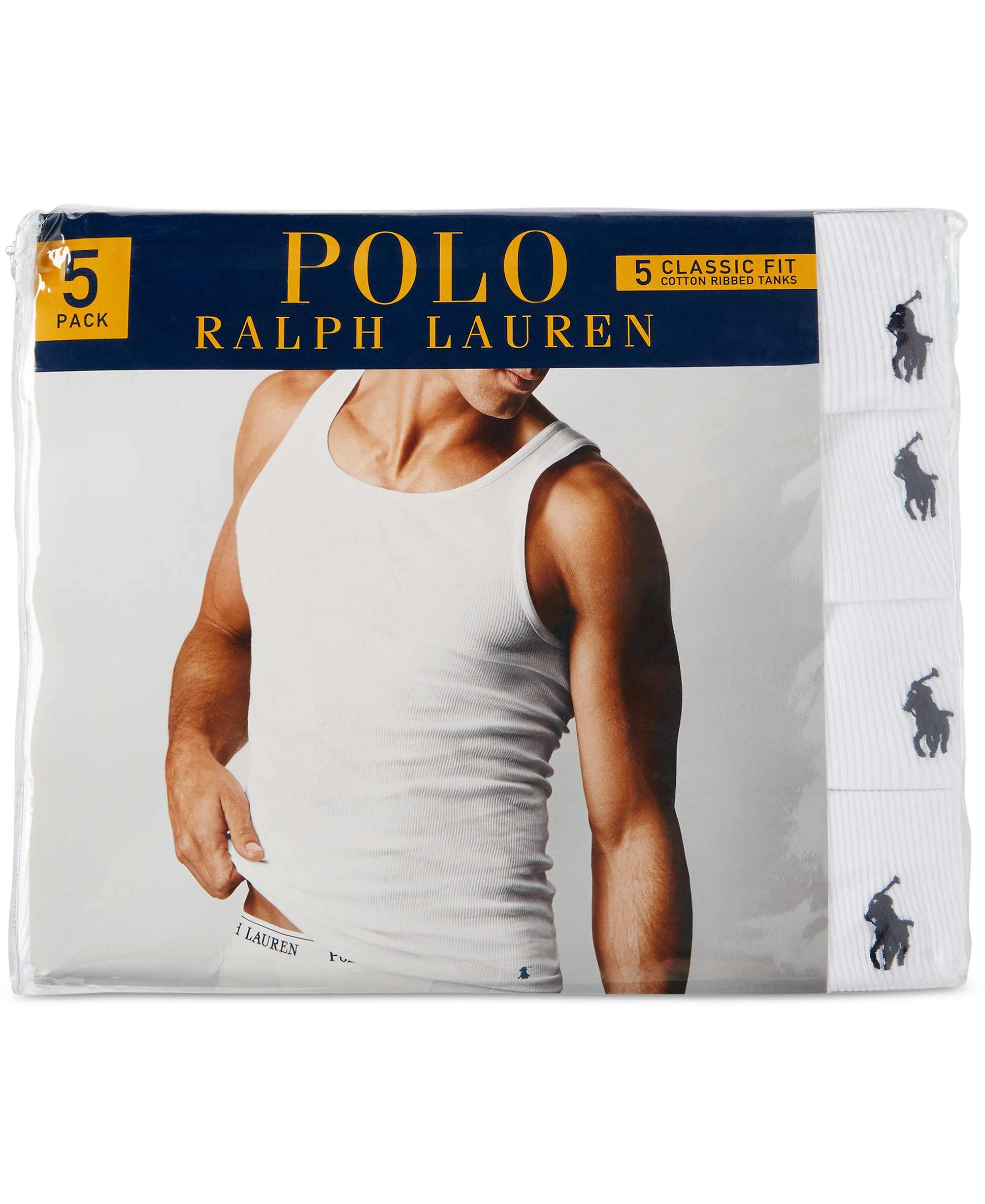 Polo Ralph Lauren Men's 5-Pack Cotton Undershirt Tank Tops - White Pack