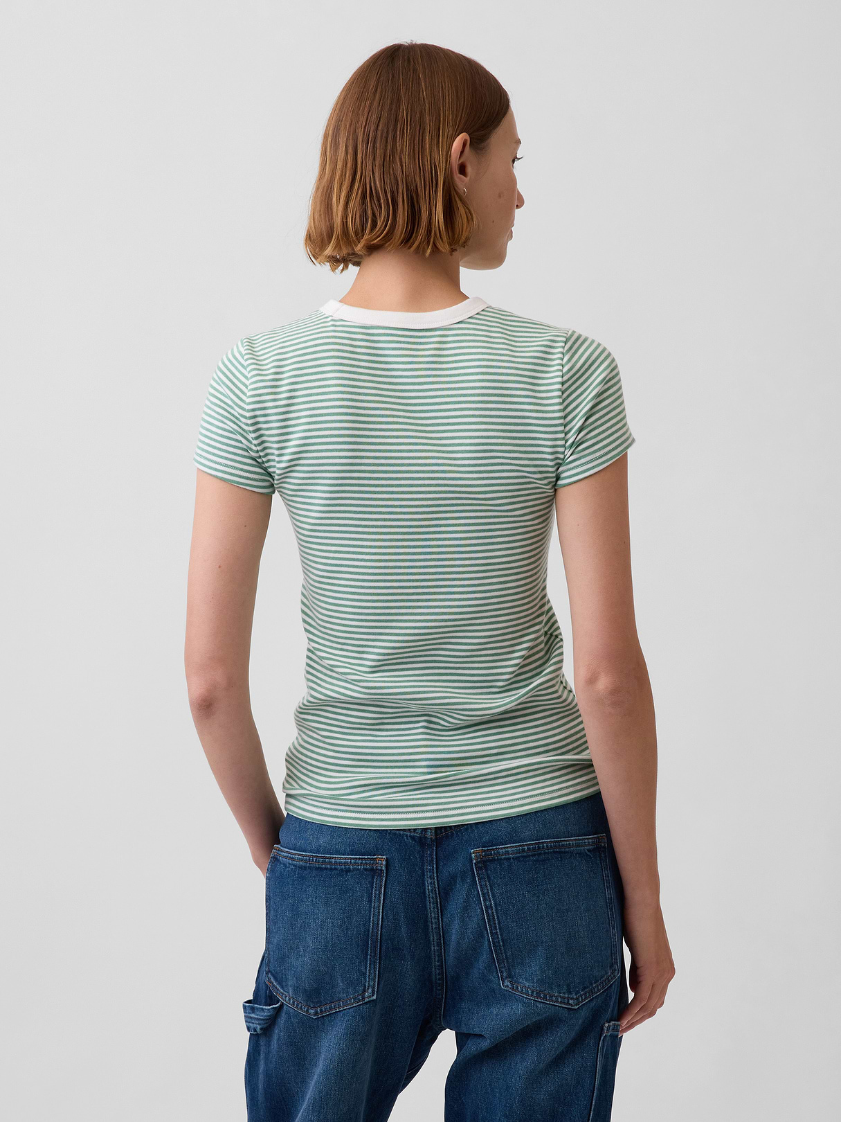 Modern Crew T-Shirt - Green & white stripe