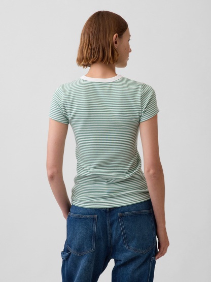 Modern Crew T-Shirt - Green & white stripe