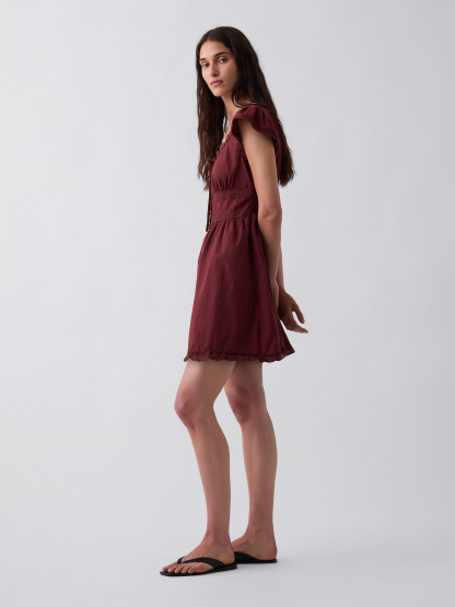 Scoop Neck Lace-Trim Mini Dress - Andorra red brown