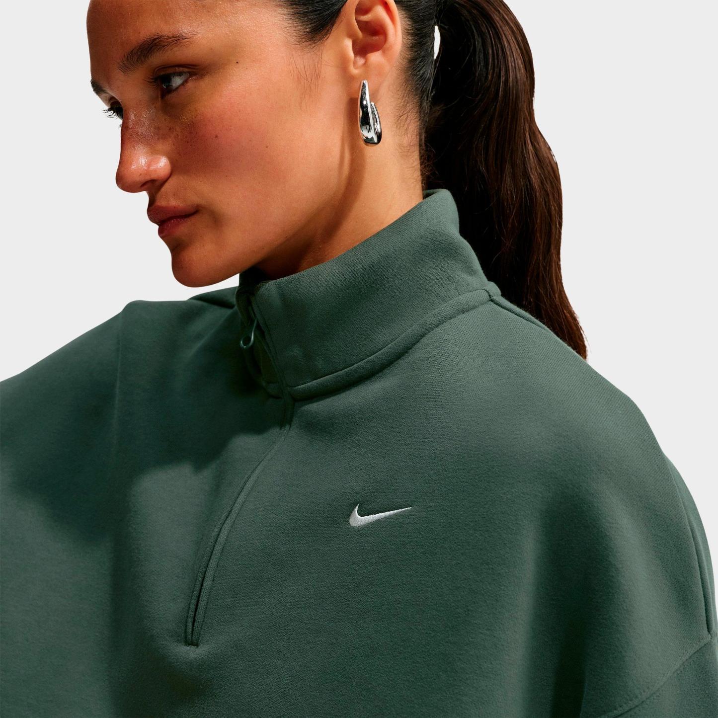 Women's Nithtke Studio Fleece Medium-Weight Oversized Cropped Quarter-Zip Jacket - Camo Green/Sail