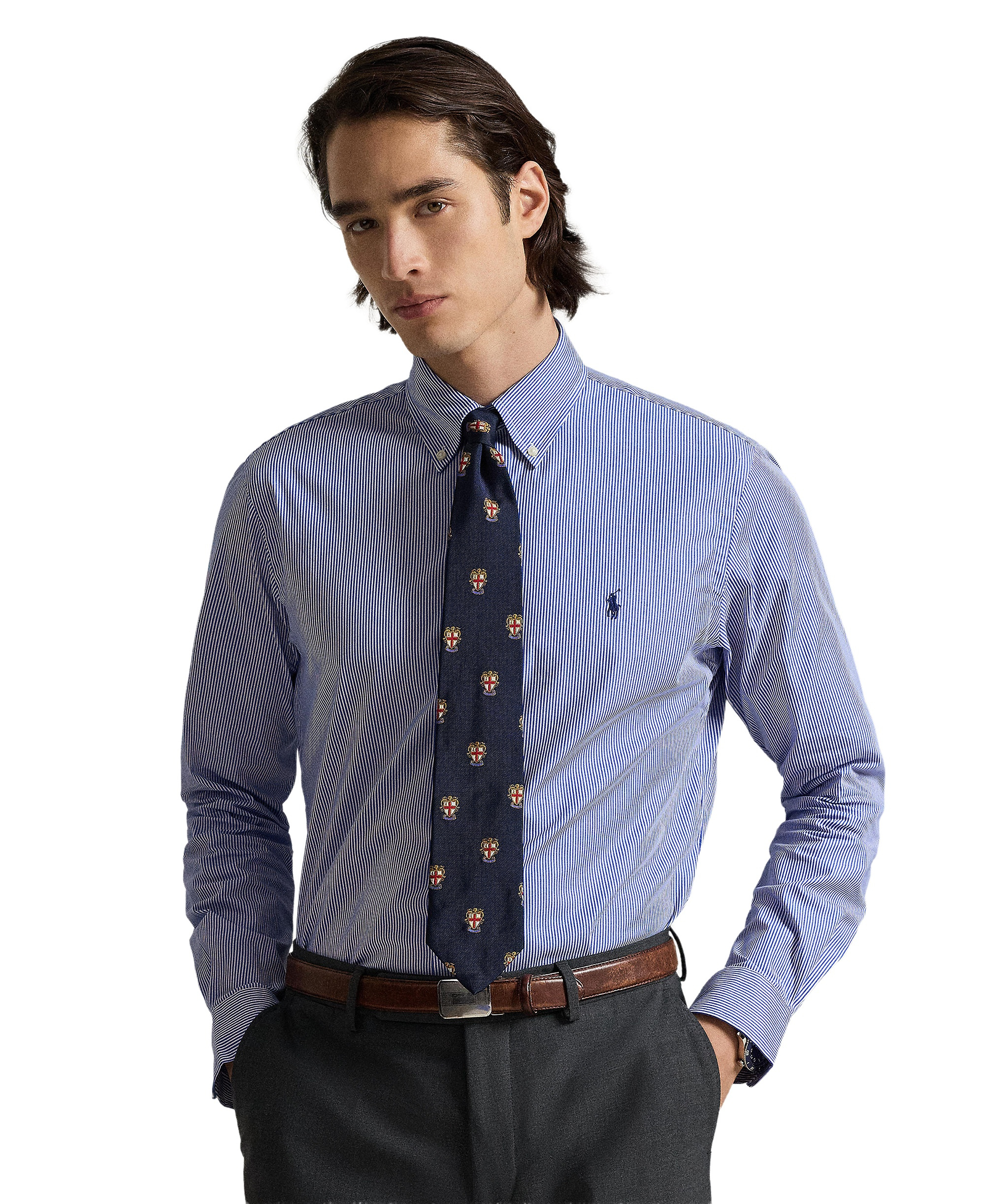 Polo Ralph Lauren Men's Stretch Poplin Shirt - Blue/White Hairline Stripe