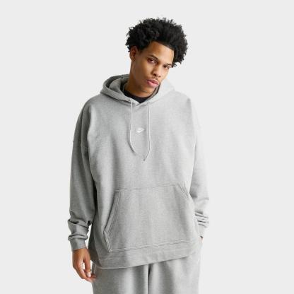 Men's Nike Sportswear Club Oversized French Terry Pullover Hoodie - Dark Grey Heather/Light Smoke Grey/White