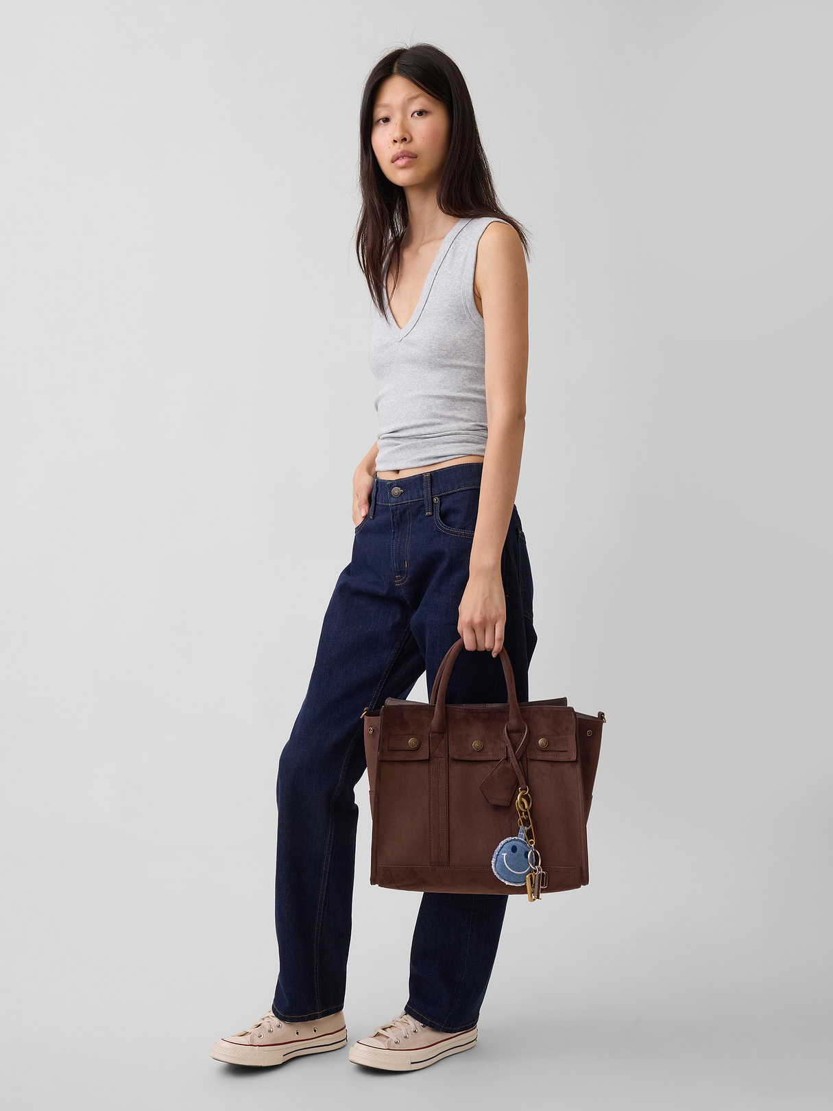 Vegan Suede Five Pocket Tote - Terra brown