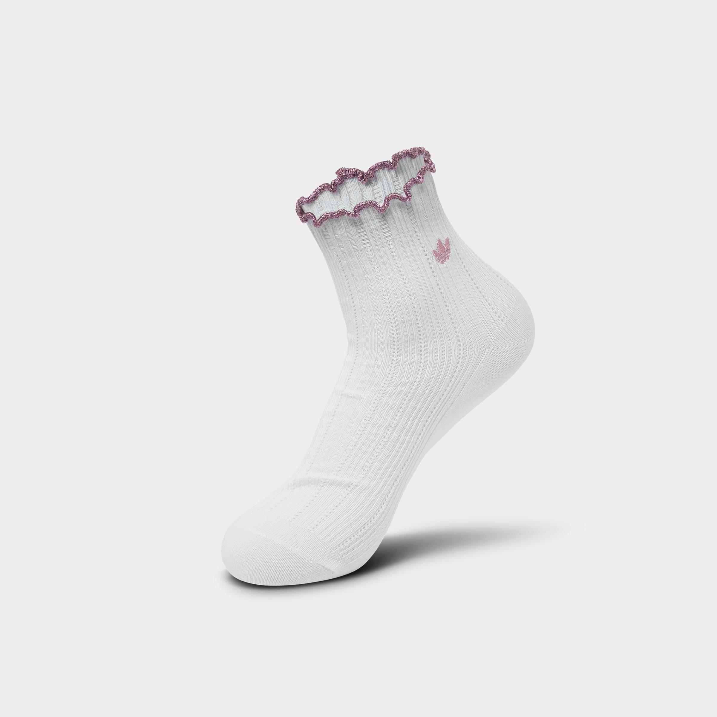 Women's adidas Originals Ruffle Quarter Socks (3-Pack) - White/Magic Mauve/Khaki Three