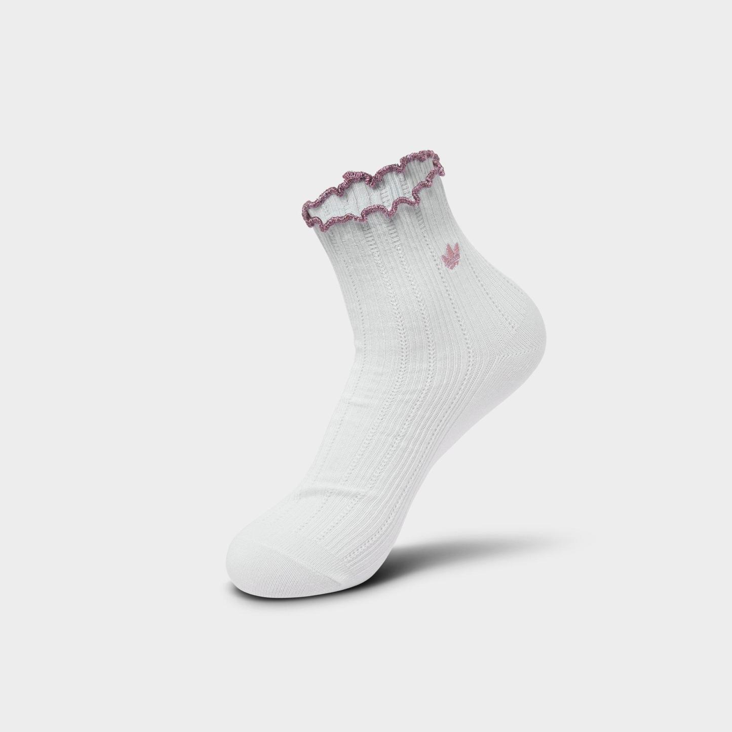 Women's adidas Originals Ruffle Quarter Socks (3-Pack) - White/Magic Mauve/Khaki Three