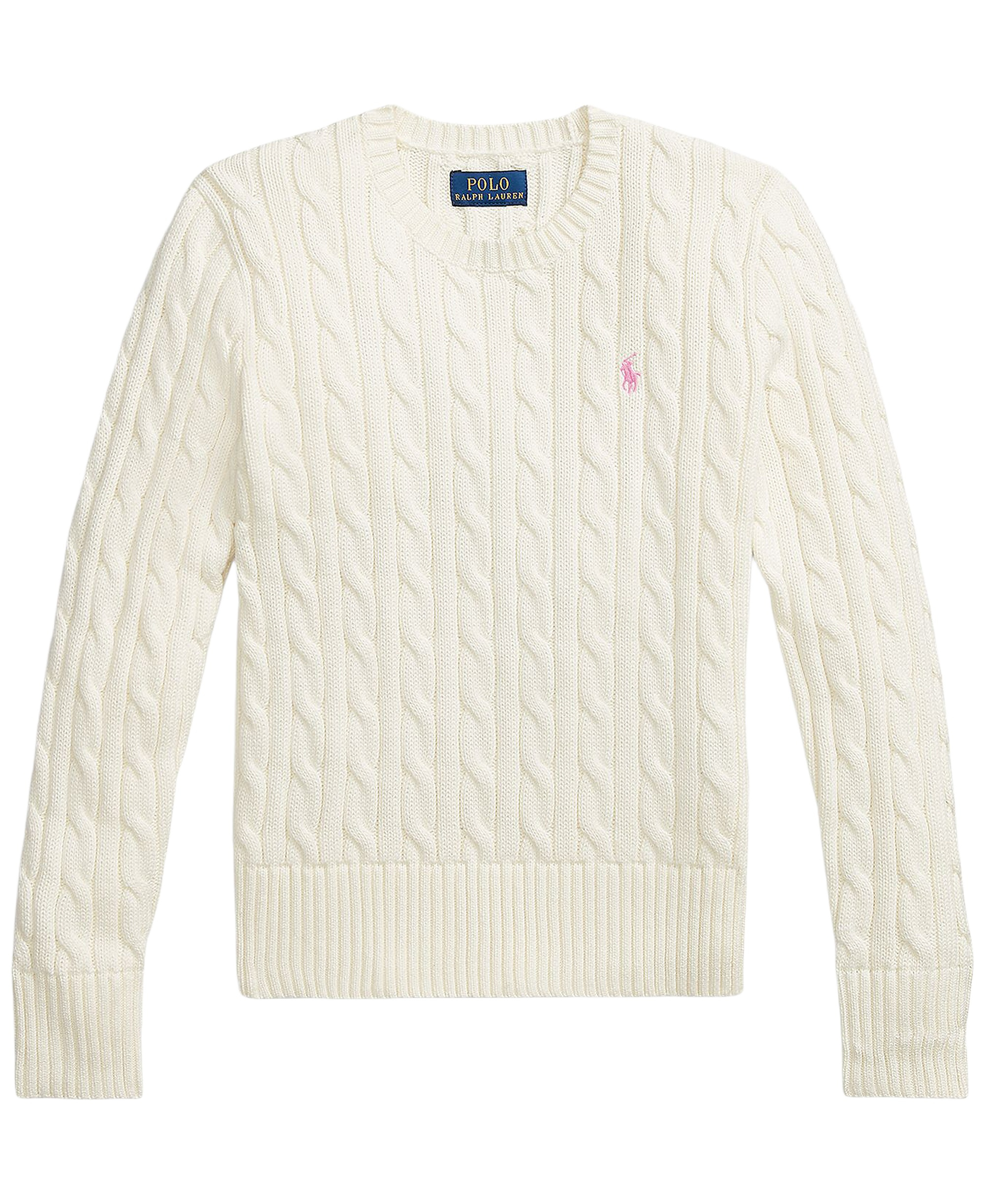 Polo Ralph Lauren Girls' 7-16 Cable-Knit Long Sleeves Sweater - Warm White W/Hint Of Pink