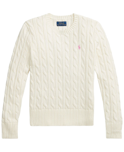 Polo Ralph Lauren Girls' 7-16 Cable-Knit Long Sleeves Sweater - Warm White W/Hint Of Pink