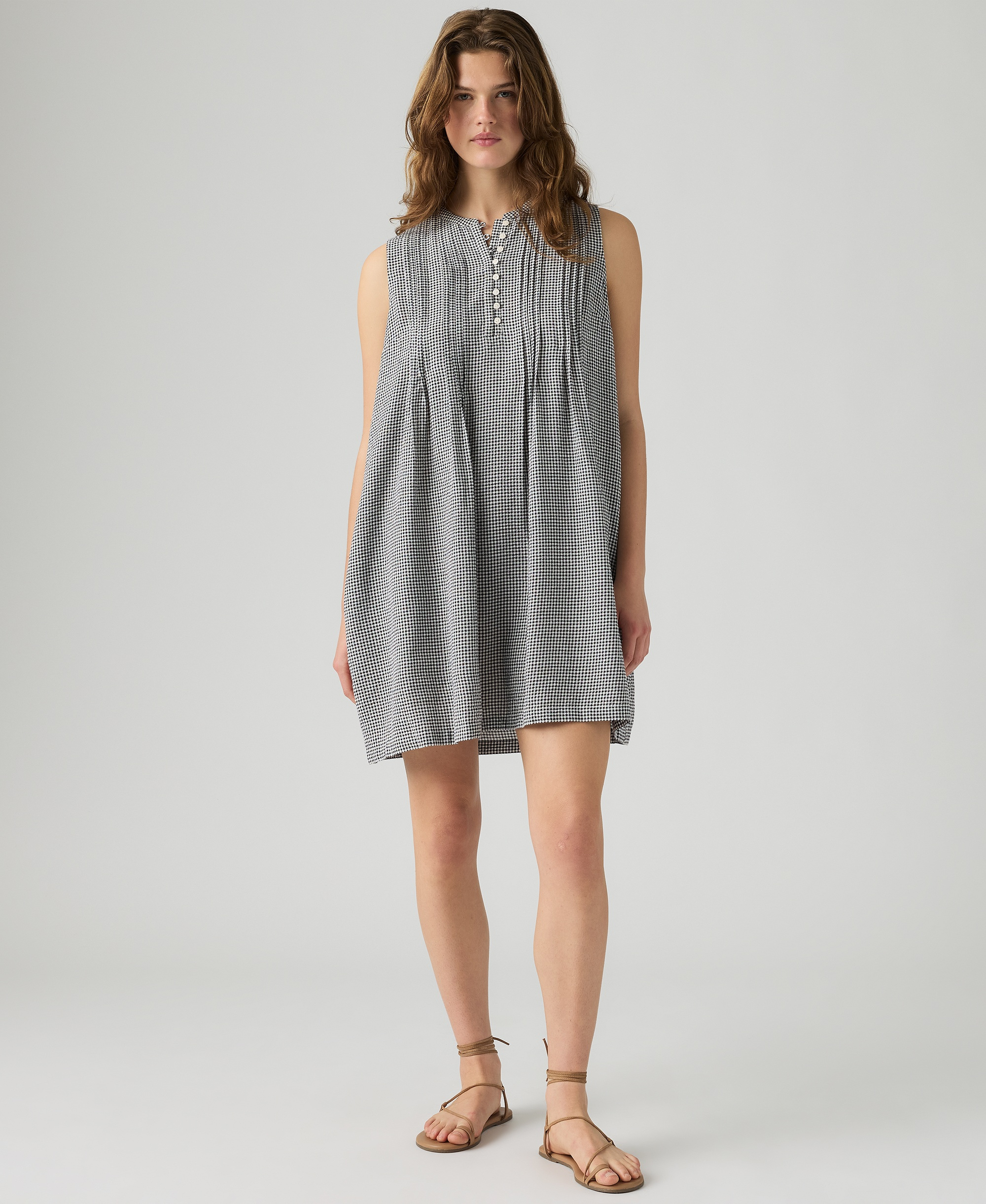Levi's Women's Sleeveless Marianne Dress - Patricia Check Anthracite Night Seersucker Da08oe