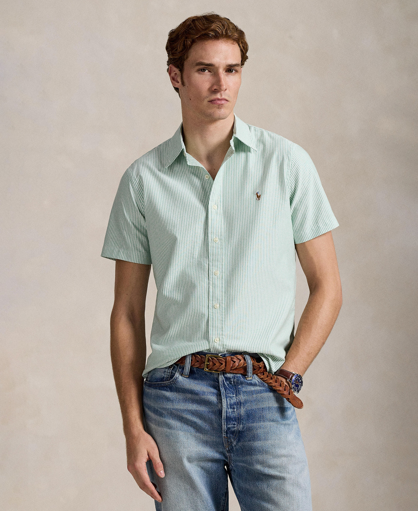 Polo Ralph Lauren Men's Classic-Fit Short-Sleeve Oxford Shirt - Cruise Green/White