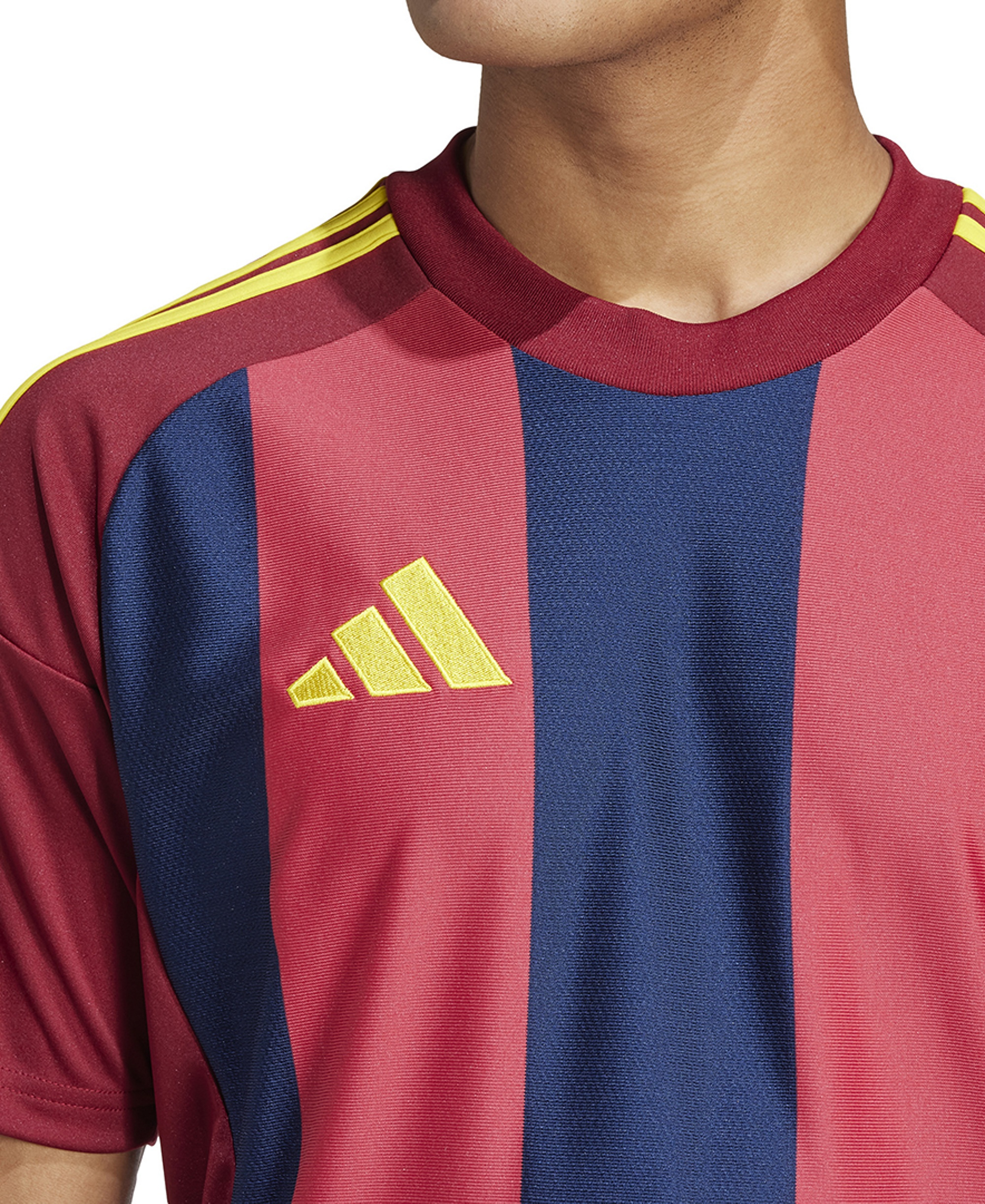 adidas Men's Stripe Logo Jersey T-Shirt - Burg / Nvy / Yelo