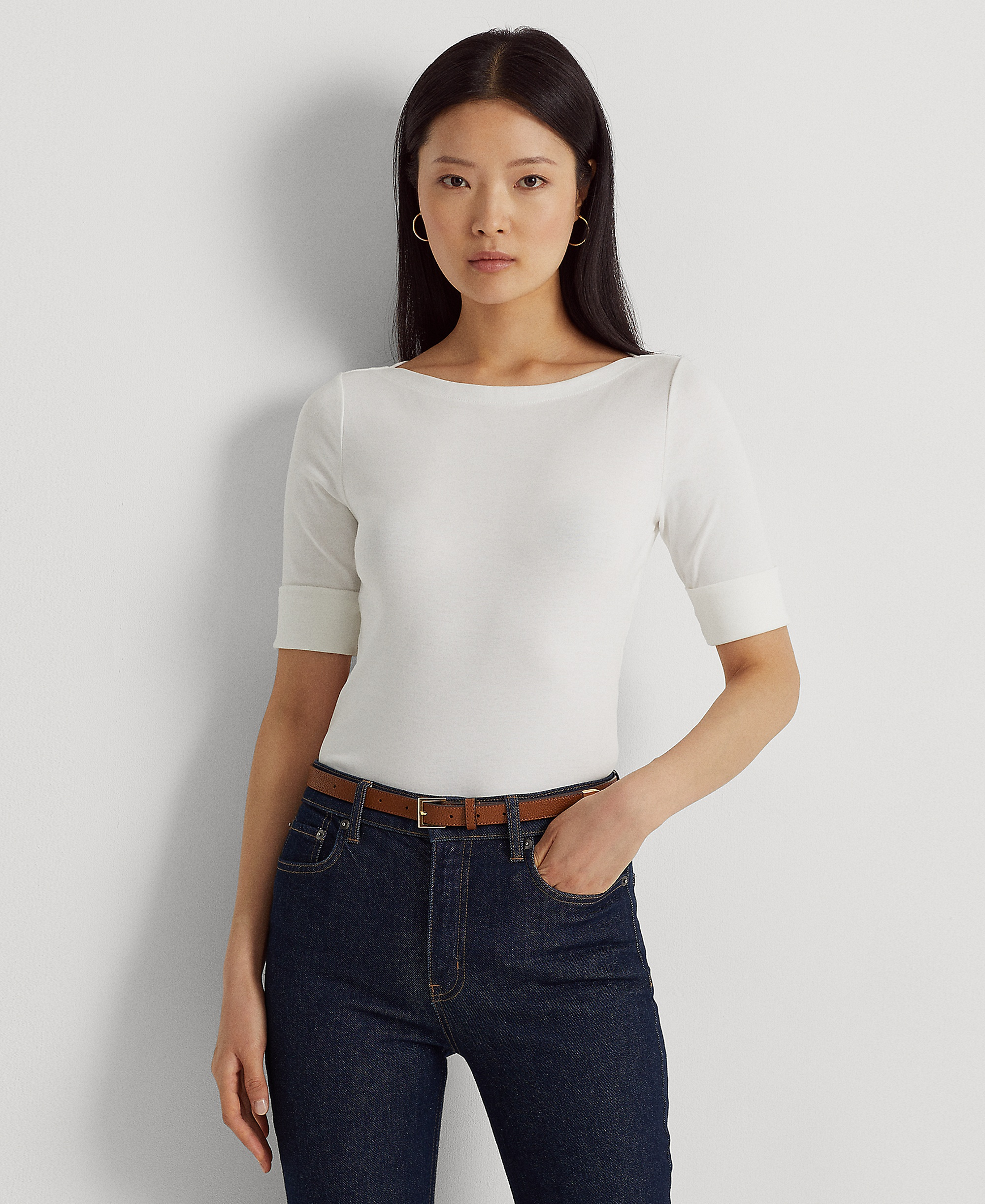 Lauren Ralph Lauren Stretch Boatneck Top - White
