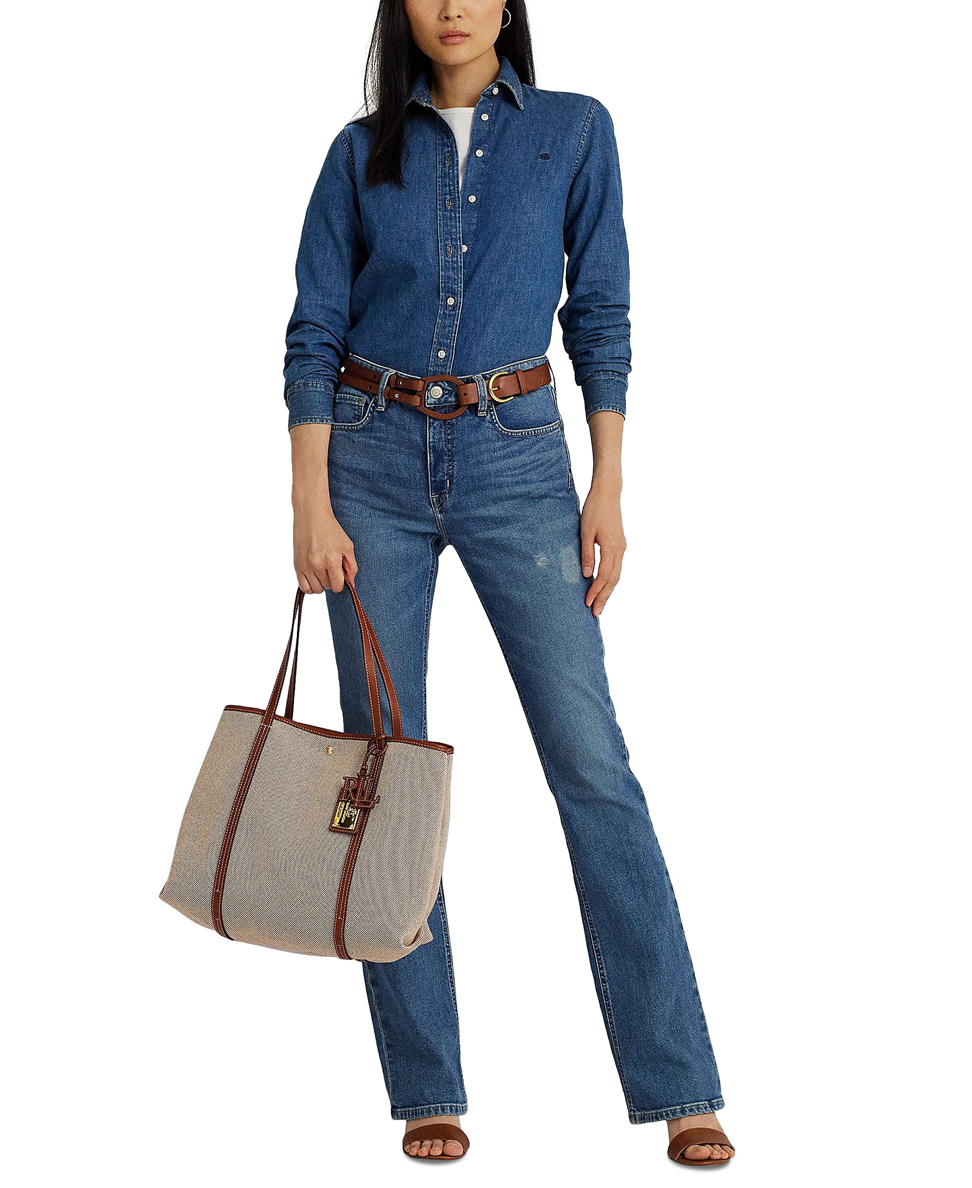 Lauren Ralph Lauren Canvas & Leather Emerie Extra Large Tote Bag - Lauren Tan