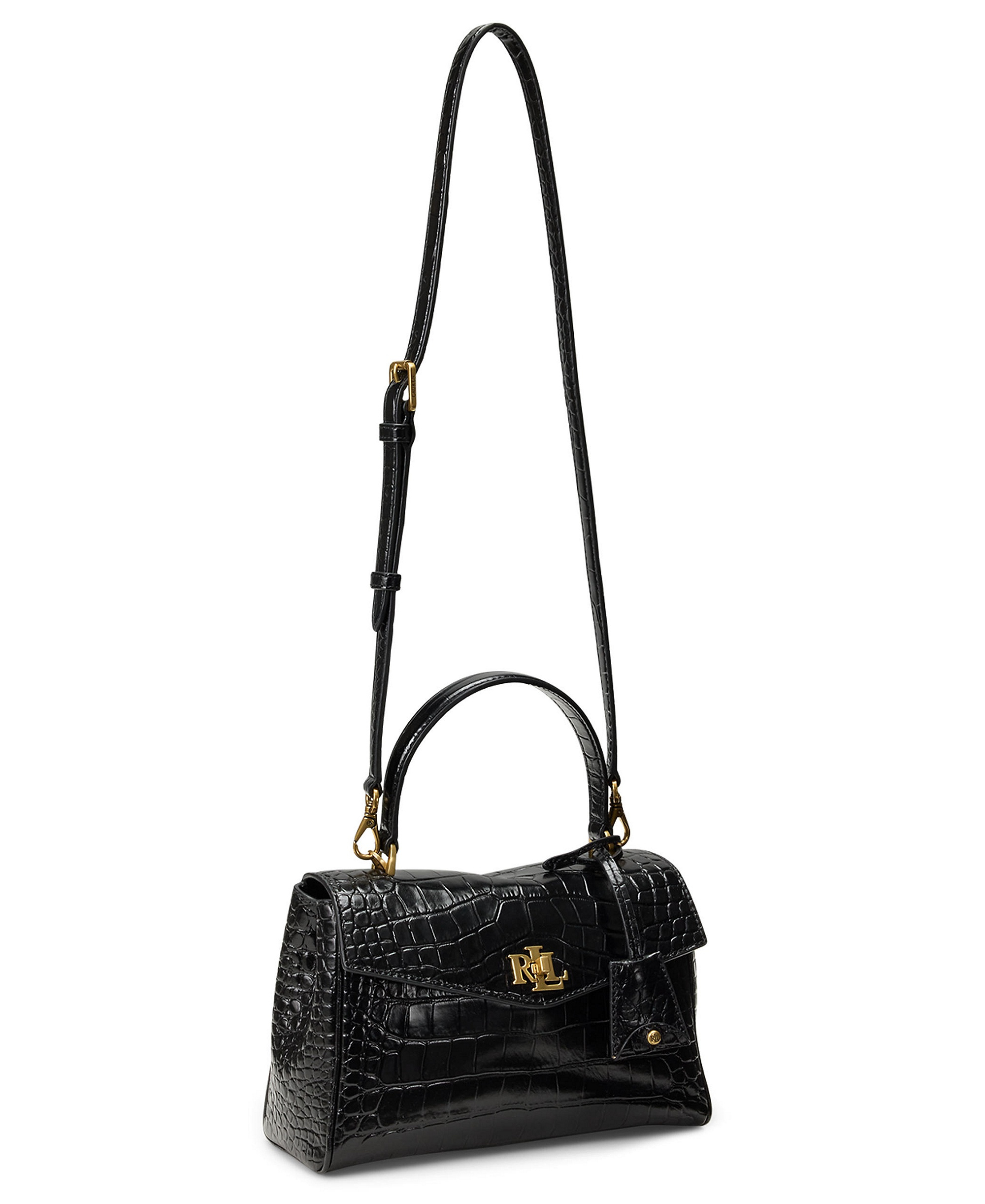 Lauren Ralph Lauren Farrah Embossed Small Soft Satchel Handbag - Black