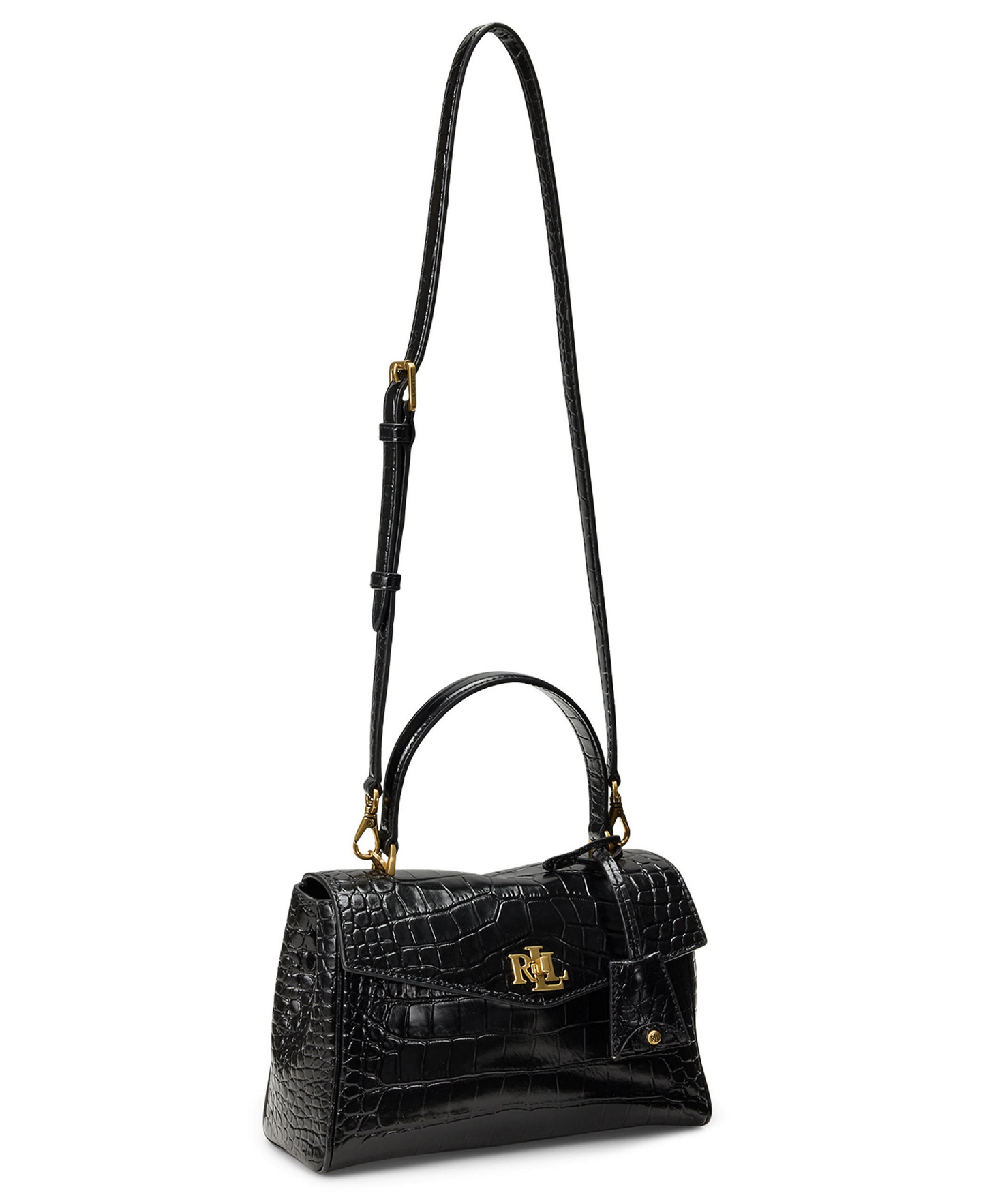 Lauren Ralph Lauren Farrah Embossed Small Soft Satchel Handbag - Black