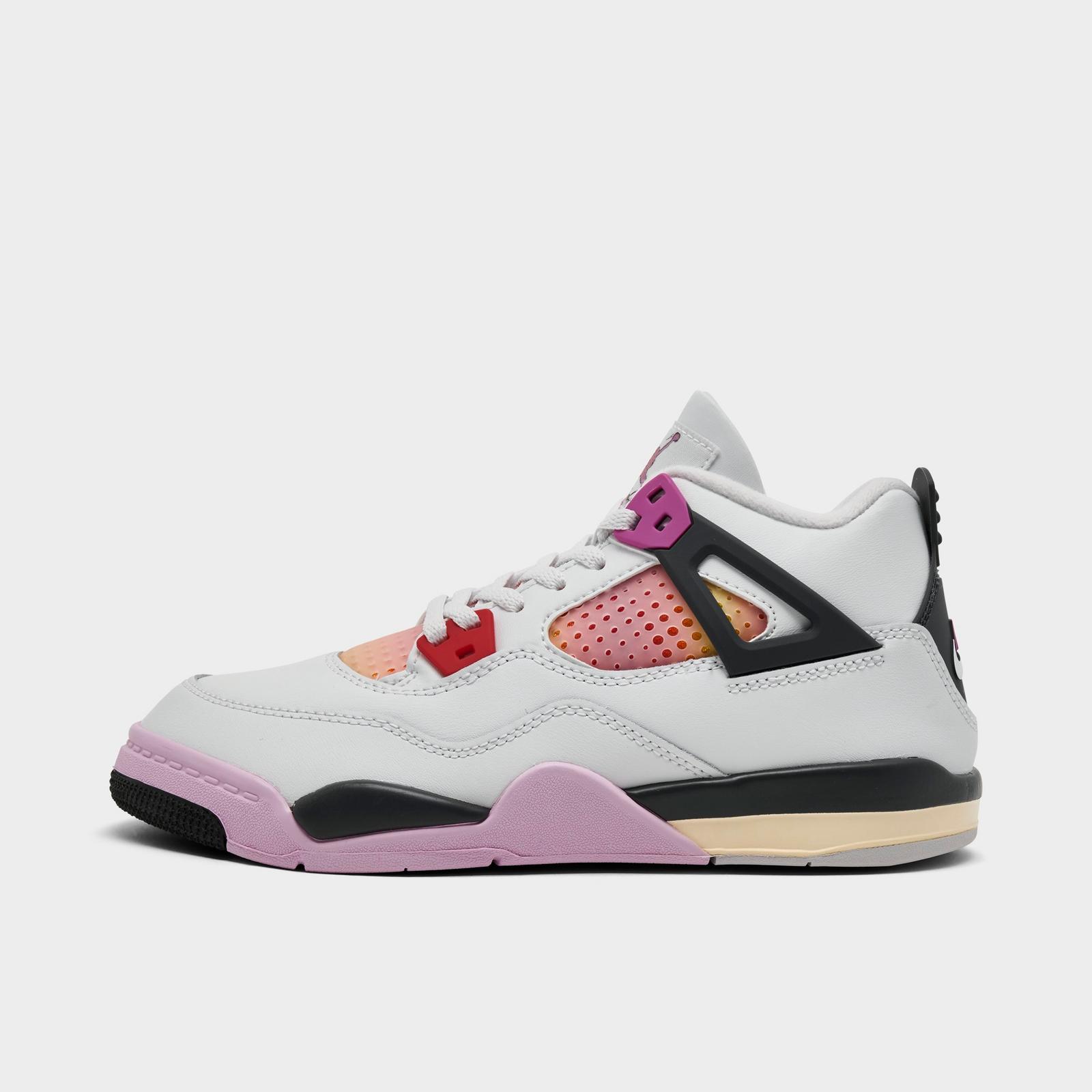 Little Kids' Air Jordan Retro 4 Basketball Shoes - Off White/Anthracite/Fire Pink - view 1