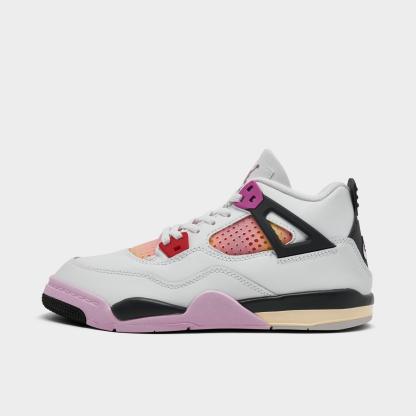 Little Kids' Air Jordan Retro 4 Basketball Shoes - Off White/Anthracite/Fire Pink - view 1