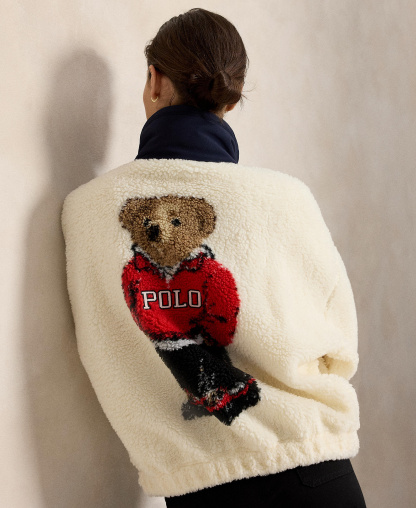 Polo Ralph Lauren Women's Polo Bear High-Pile Fleece Funnel Neck Jacket - Clubhouse Cream Multi