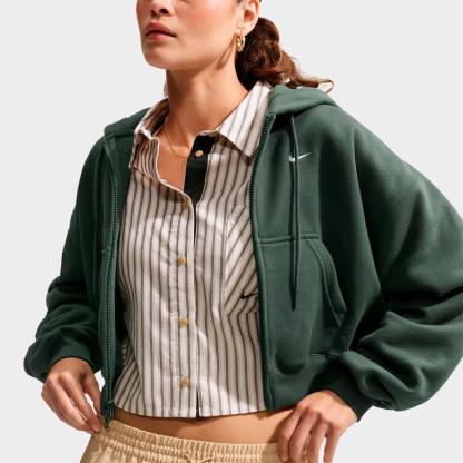 Women's Nithtke Studio Fleece Medium-Weight Oversized Cropped Full-Zip Hoodie - Camo Green/Sail