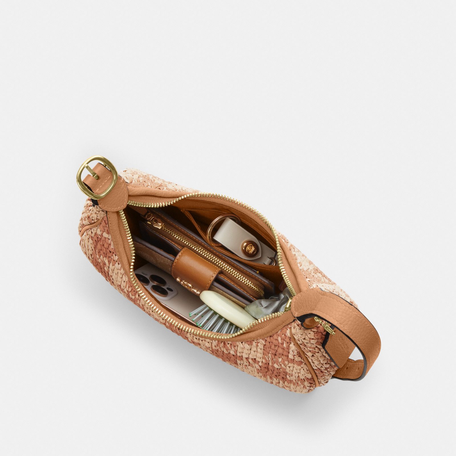 Emily Shoulder Bag With Gingham Print - Gold/Tan - view 5