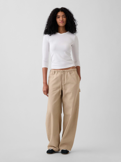 Canvas Easy Baggy Barrel Cargo Pants - Wicker tan