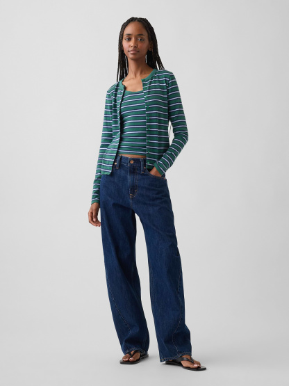 Modern Crewneck Cardigan - Green stripe