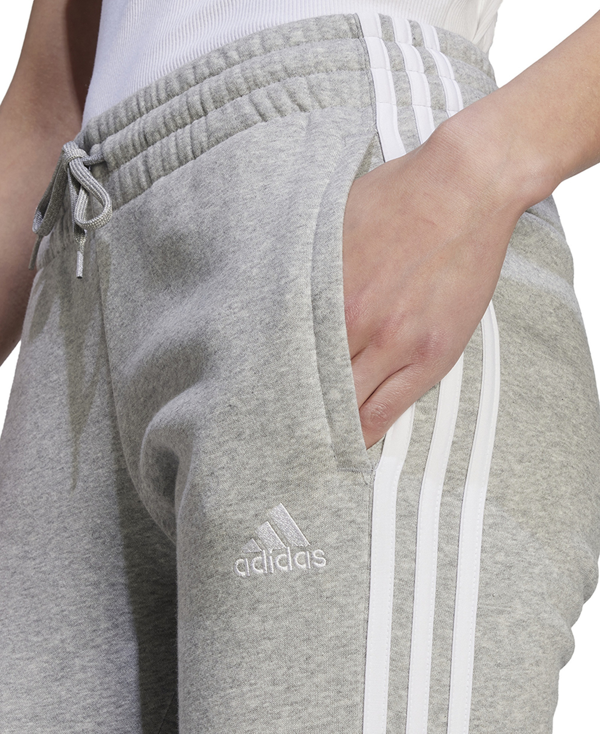 adidas Women's 3-Stripe Cotton Fleece Sweatpant Jogger - Medium Grey Heather/white