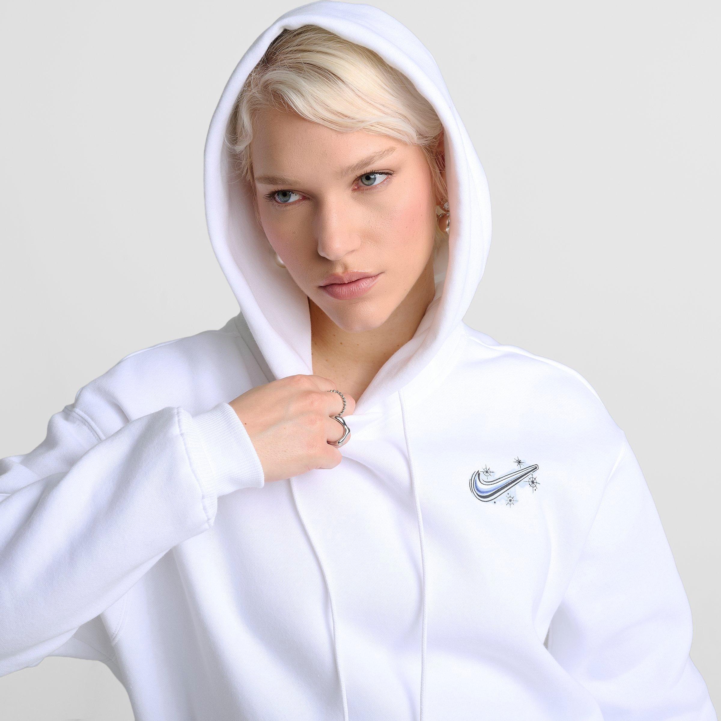 Women's Nithtke Sportswear Phoenix Fleece Airbrushed Oversized Pullover Hoodie - White/Lapis
