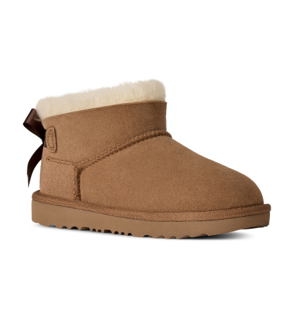 UGG® Kids Ultra Mini Bailey Bow Round Toe Booties - Chestnut