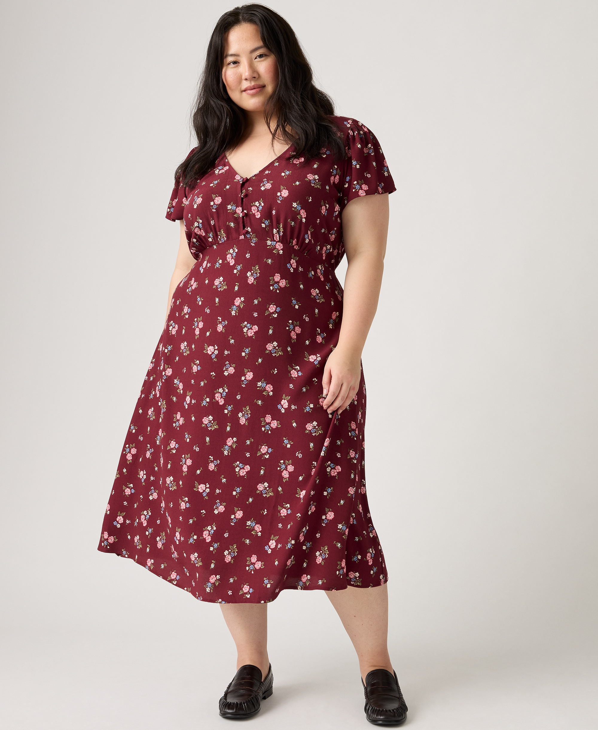 Levi's Women's Lilith V-Neck Midi Dress - Abellona Floral Cabernet