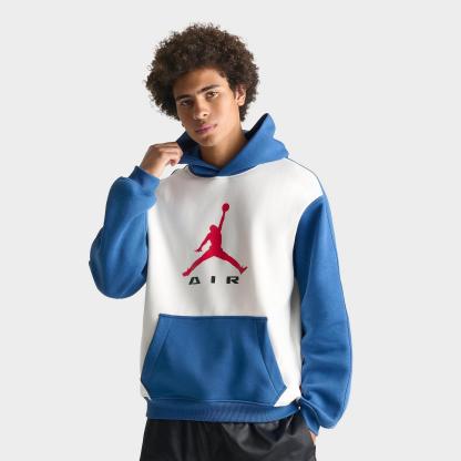 Men's Jordan Brooklyn Jumpman Air Fleece Colorblocked Pullover Hoodie - Sail/True Blue/University Red - view 1